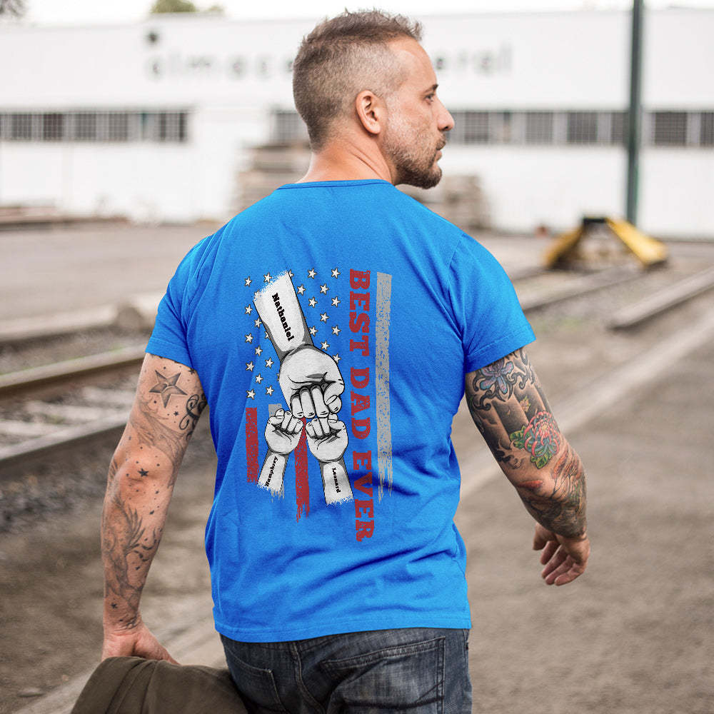 Personalized Fist Bump T-Shirt Custom Engraved Back Printed T-Shirt Father's Day Gift - soufeelus