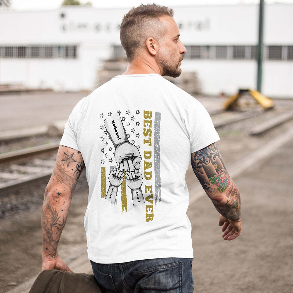 Personalized Fist Bump T-Shirt Custom Engraved Back Printed T-Shirt Father's Day Gift - soufeelus