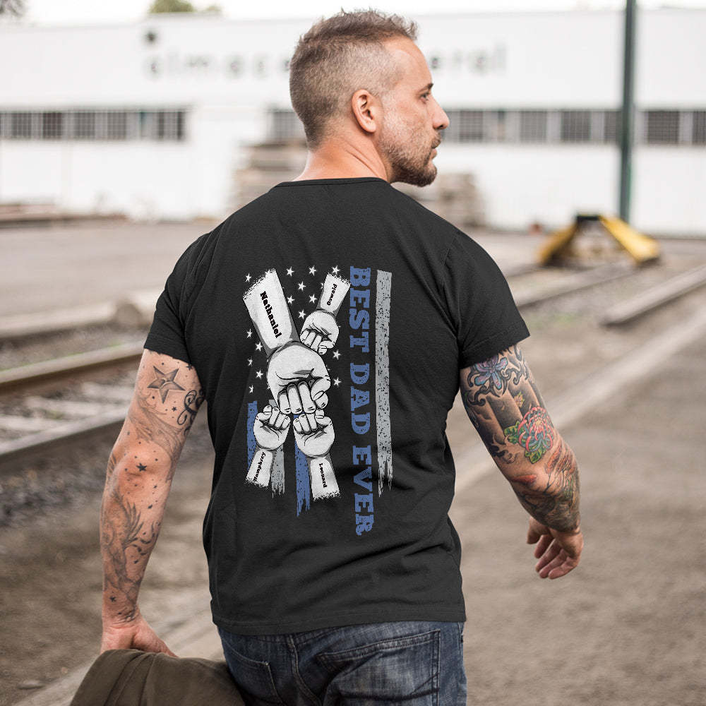 Personalized Fist Bump T-Shirt Custom Engraved Back Printed T-Shirt Father's Day Gift - soufeelus