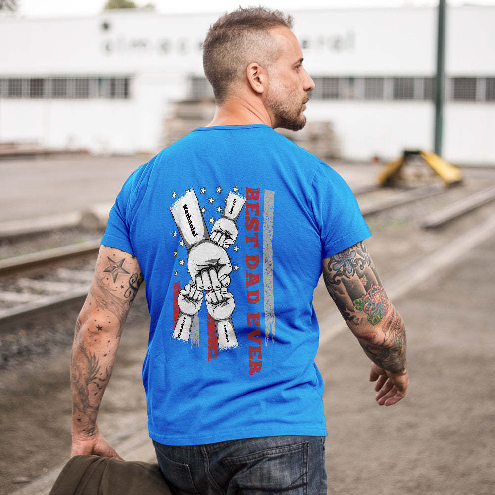 Personalized Fist Bump T-Shirt Custom Engraved Back Printed T-Shirt Father's Day Gift - soufeelus