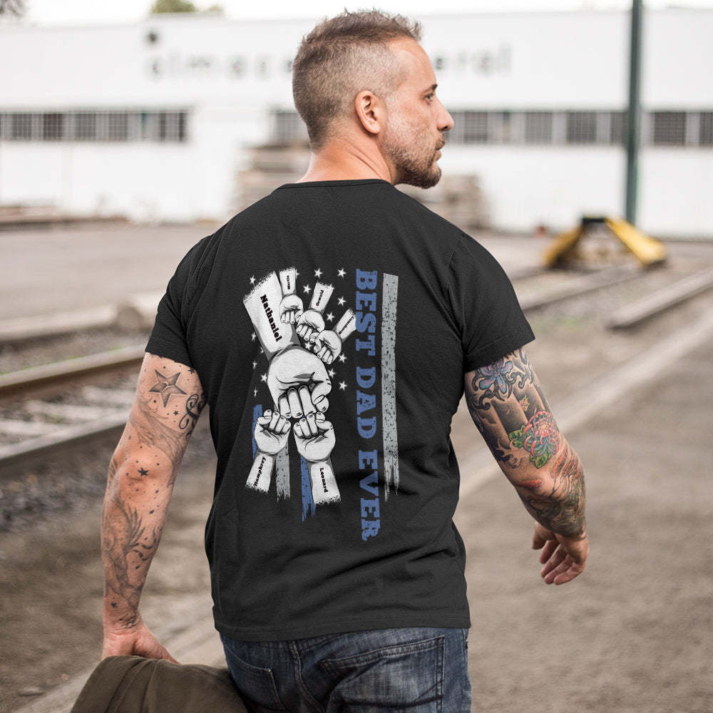 Personalized Fist Bump T-Shirt Custom Engraved Back Printed T-Shirt Father's Day Gift - soufeelus