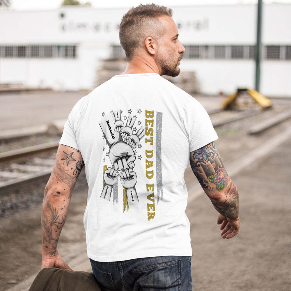 Personalized Fist Bump T-Shirt Custom Engraved Back Printed T-Shirt Father's Day Gift - soufeelus