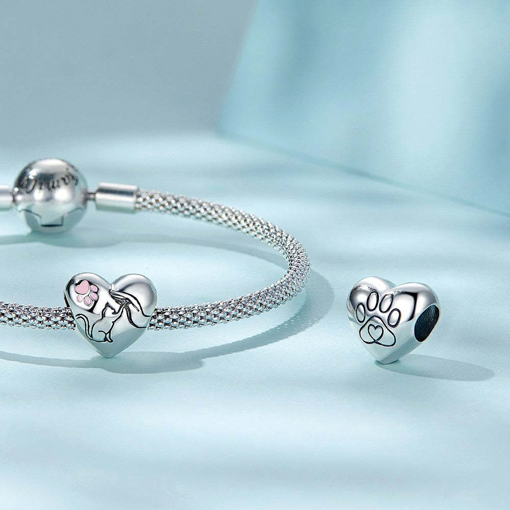 pink paw prints enamel charm 925 sterling silver gift for pet lover dy1327