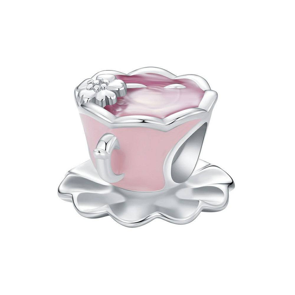 floral teacup enamel charm 925 sterling silver dy1341