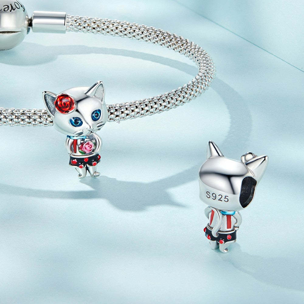 eccentric cats enamel charm 925 sterling silver gift for pet lover dy1376