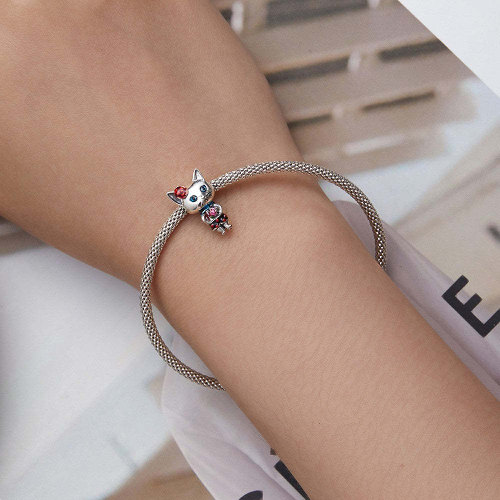 eccentric cats enamel charm 925 sterling silver gift for pet lover dy1376