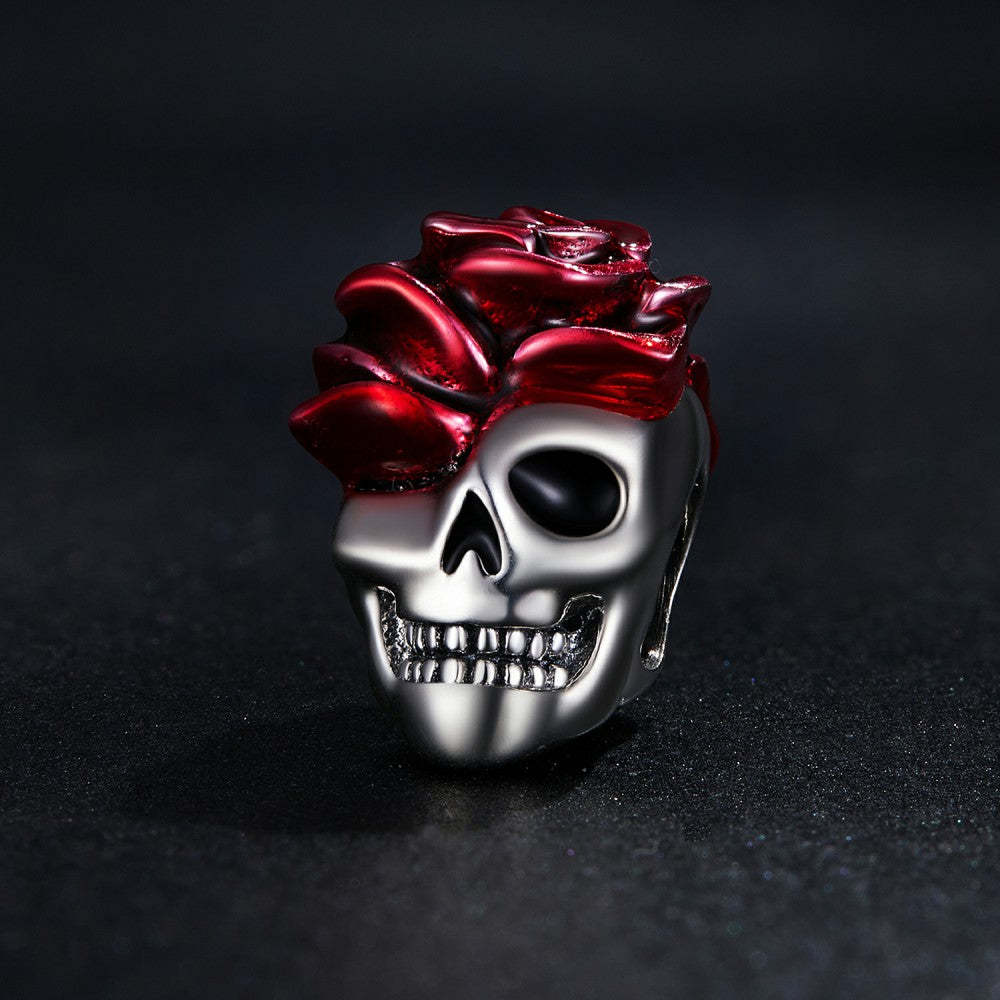 rose skull enamel charm 925 sterling silver halloween gifts dy1379