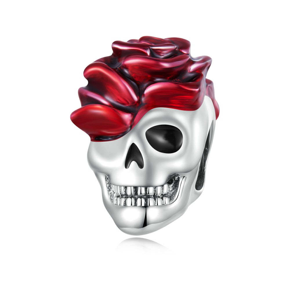 rose skull enamel charm 925 sterling silver halloween gifts dy1379