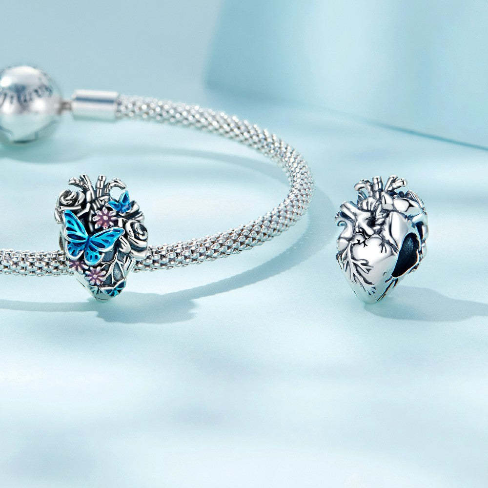 heart butterfly enamel charm 925 sterling silver dy1381