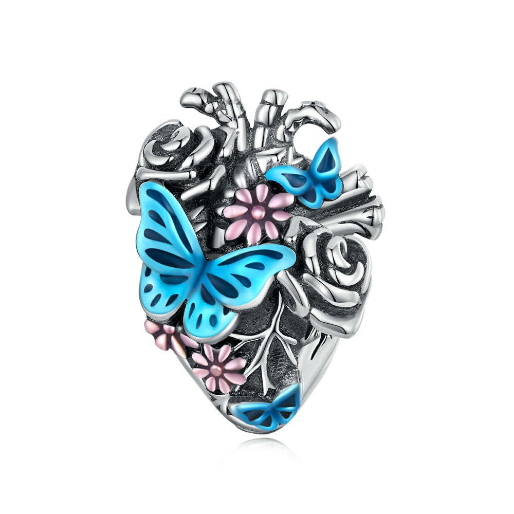 heart butterfly enamel charm 925 sterling silver dy1381