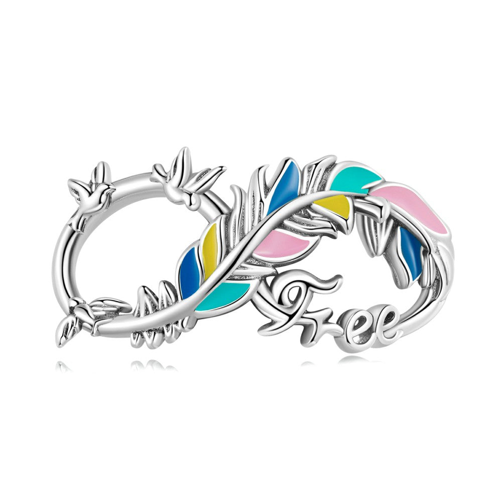 feather infinity symbol enamel charm 925 sterling silver dy1388