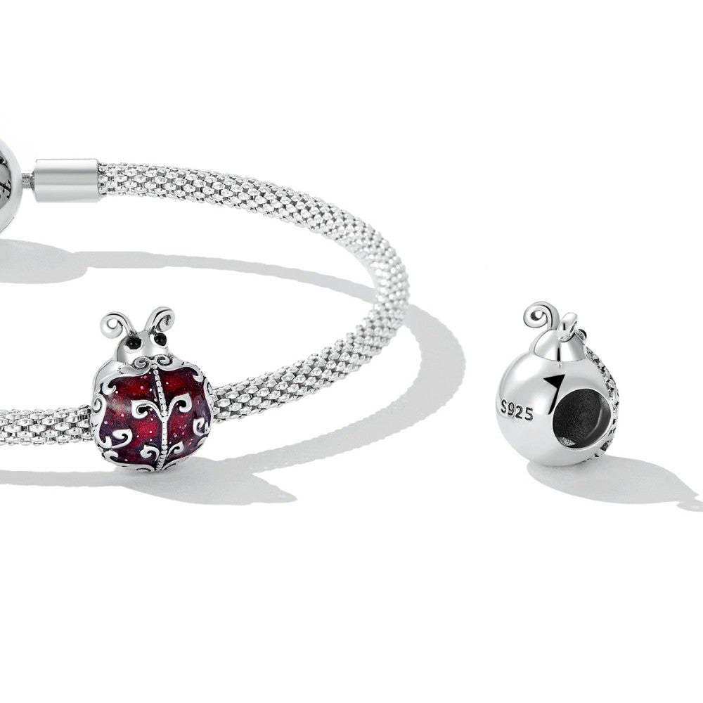 pattern ladybug enamel charm 925 sterling silver dy1390