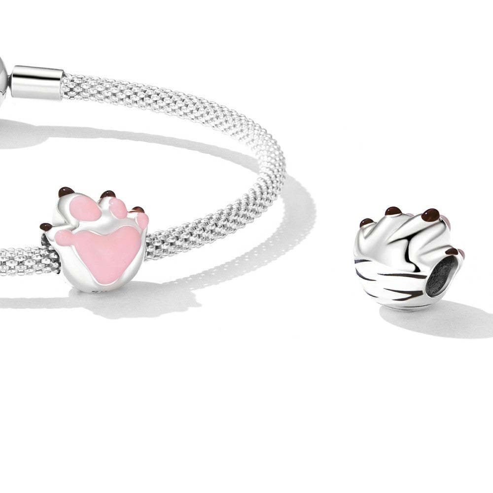 cute paw prints enamel charm 925 sterling silver gift for pet lover dy1393