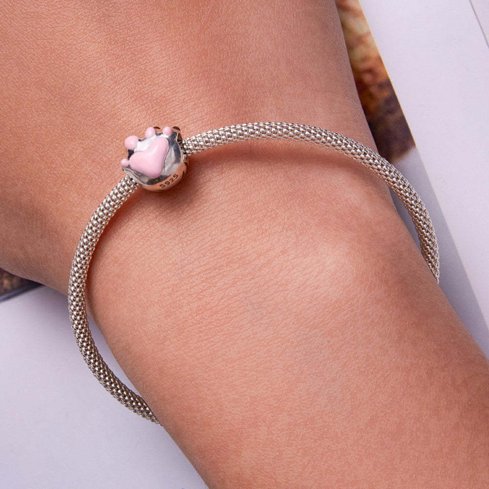 cute paw prints enamel charm 925 sterling silver gift for pet lover dy1393
