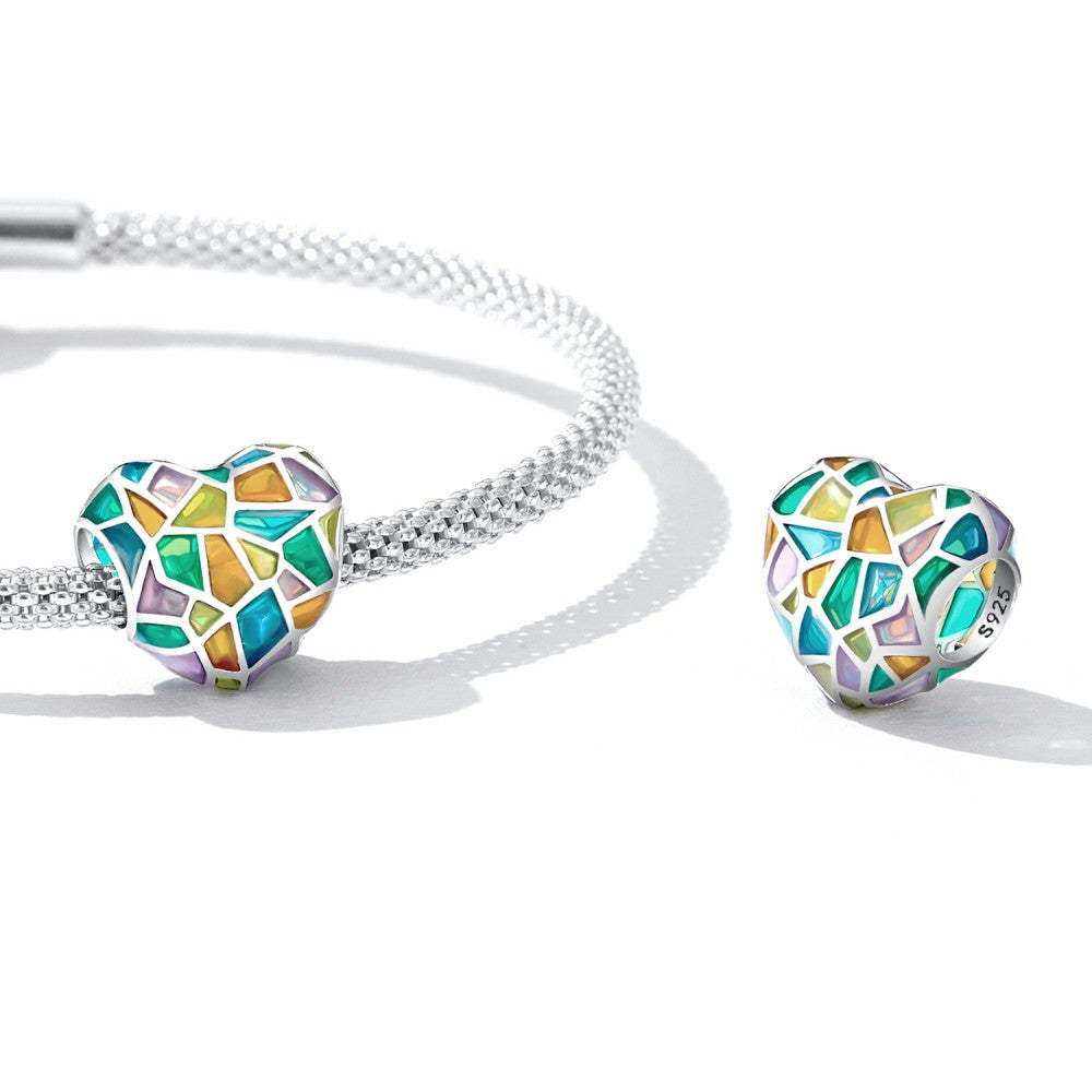 heart stained glass enamel charm 925 sterling silver dy1397