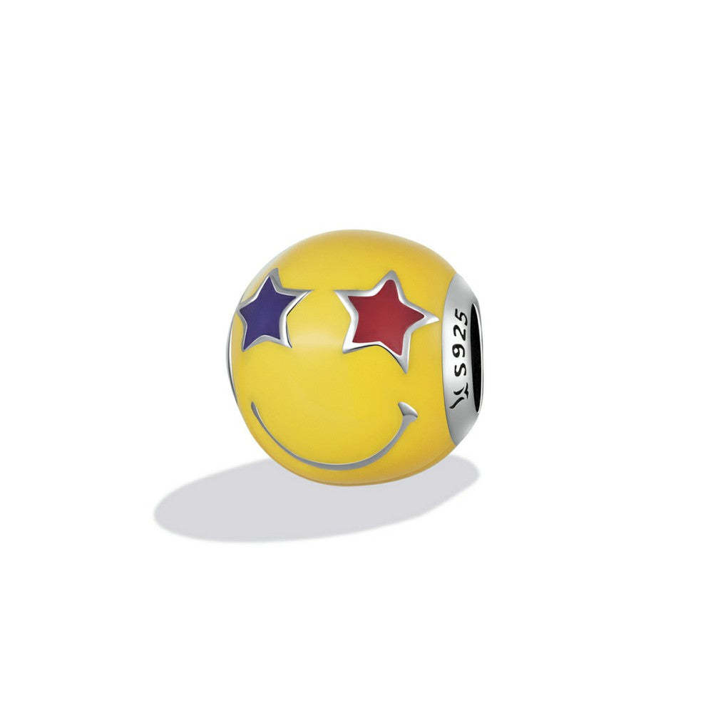 starry eyes smiley face enamel charm 925 sterling silver dy1407