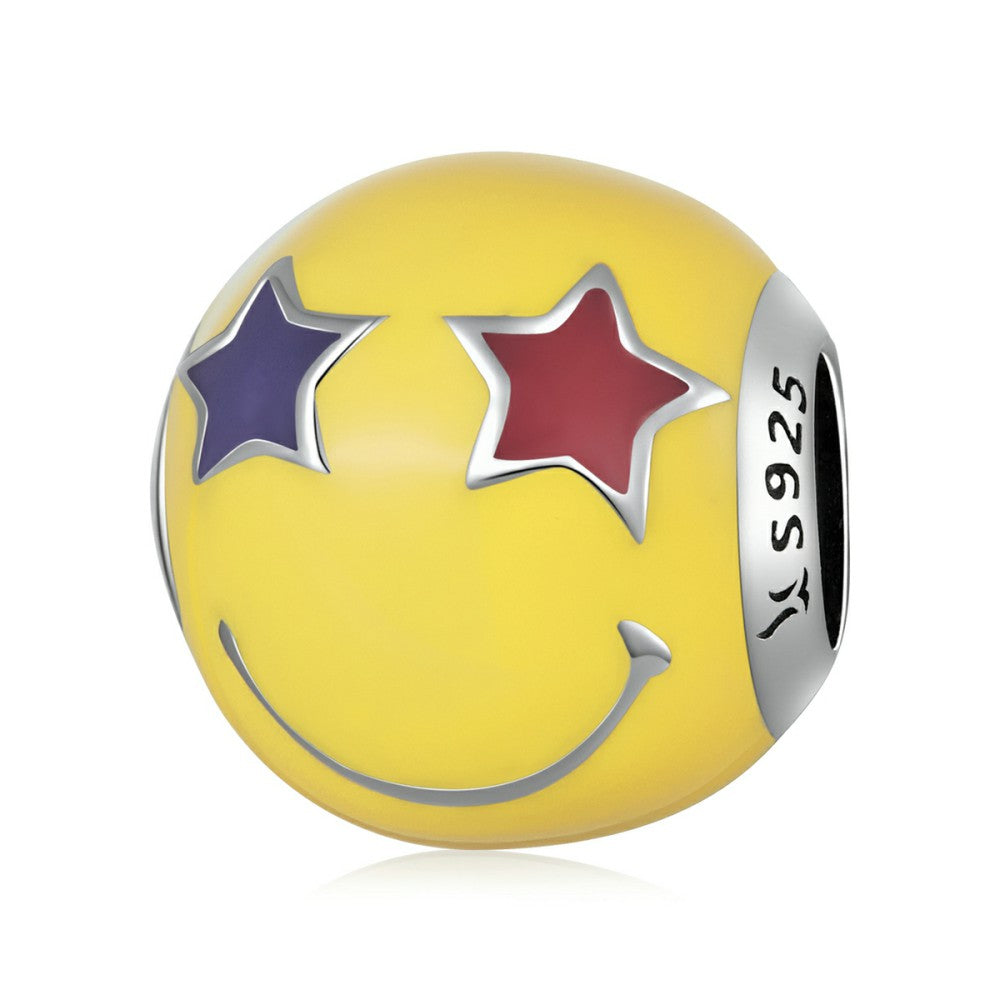 starry eyes smiley face enamel charm 925 sterling silver dy1407
