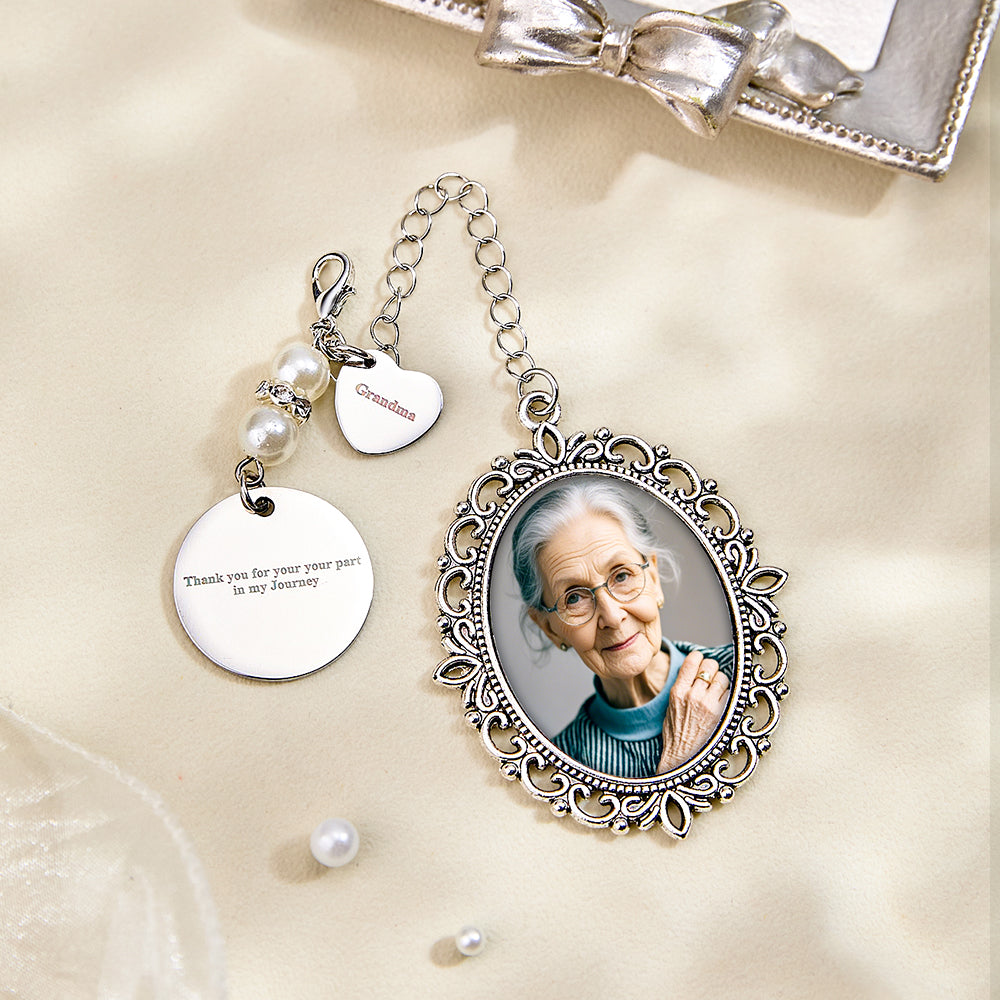 Personalized Photo Bouquet Charm with Heart Pendant Memorial Wedding Gift for Bride