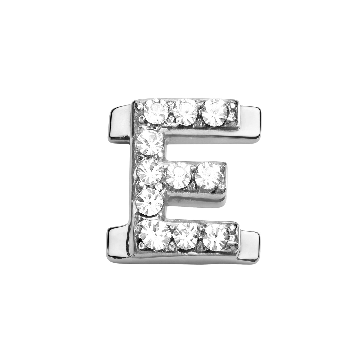 Letter With Diamond E Charm - Silver