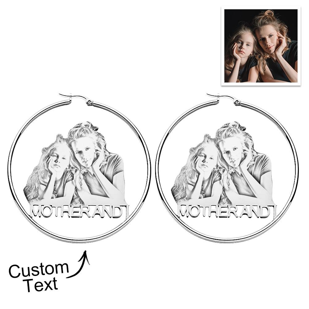 Custom Photo Engraved Hoop Earrings Exaggerate Gifts for Couple - soufeelus