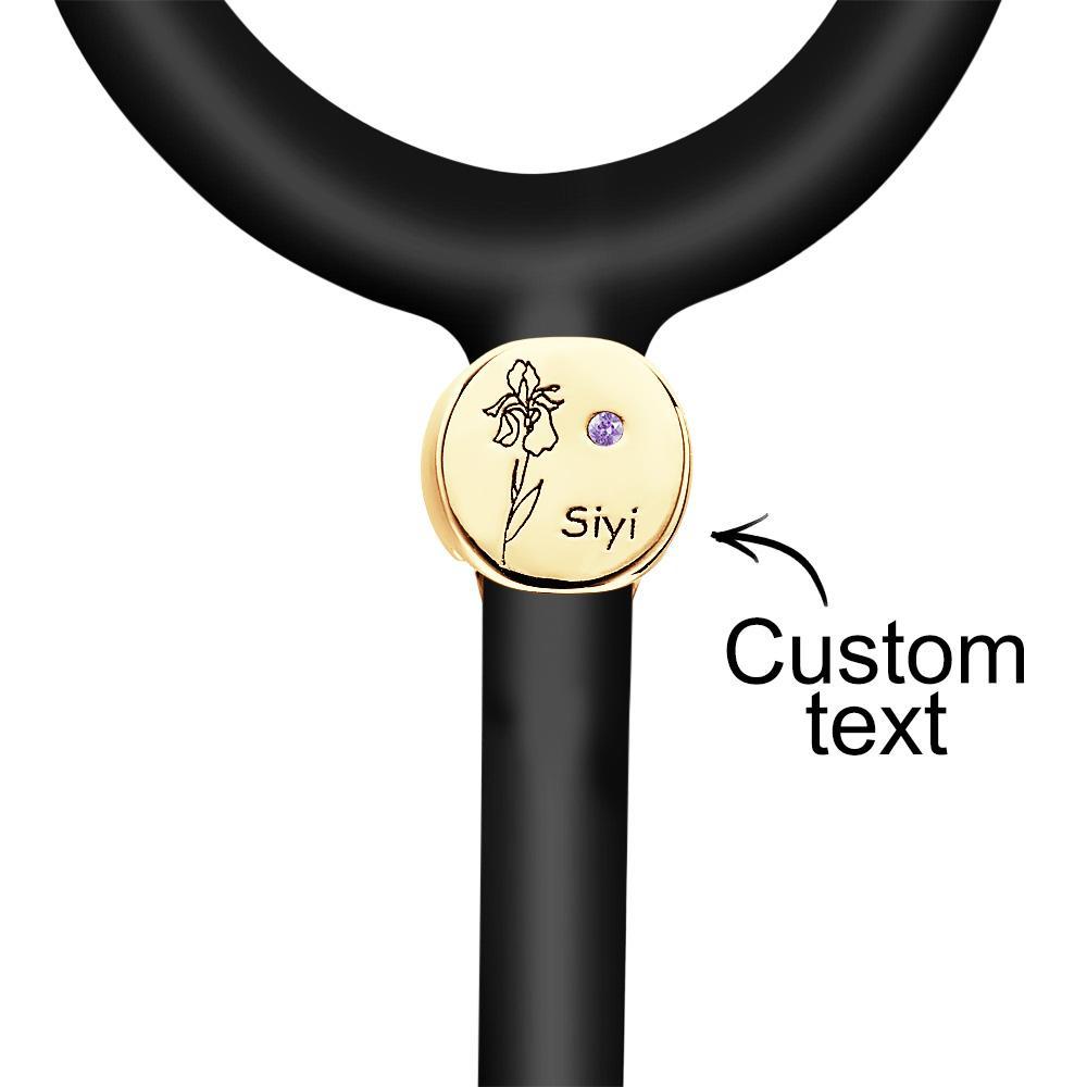 Custom Text Stethoscope ID Tag Personalized Birthflower Birthstone Stethoscope Charm Gift for Nurses RN Doctor - soufeelus