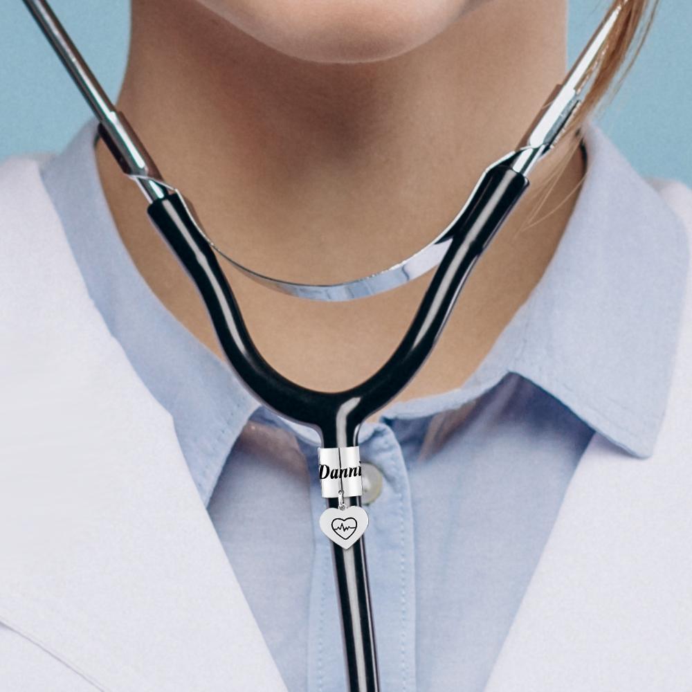Personalized Engraved Stethoscope Accessory With Heart Pendant Name Tag For Hospital Workers - soufeelus