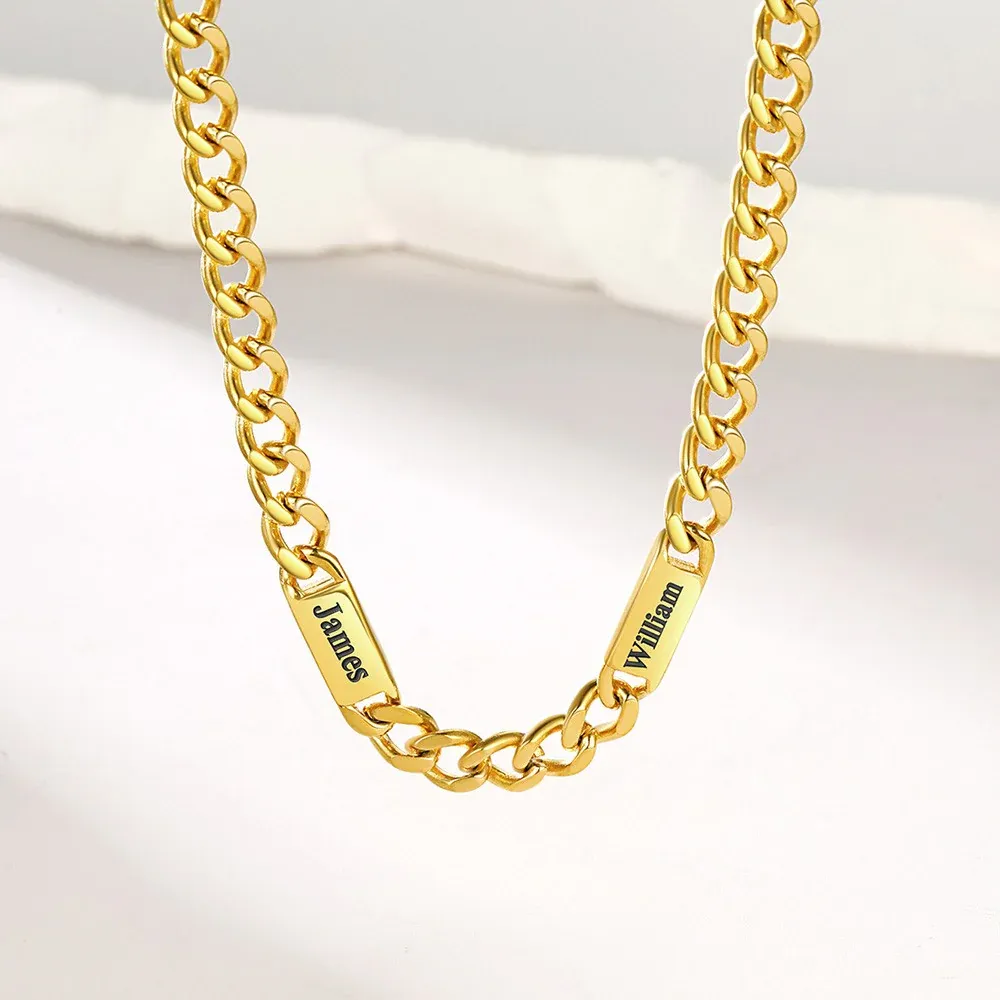 Personalized Engraving 1-6 Name Cuban Chain Necklace