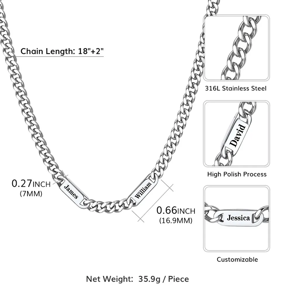 Personalized Engraving 1-6 Name Cuban Chain Necklace