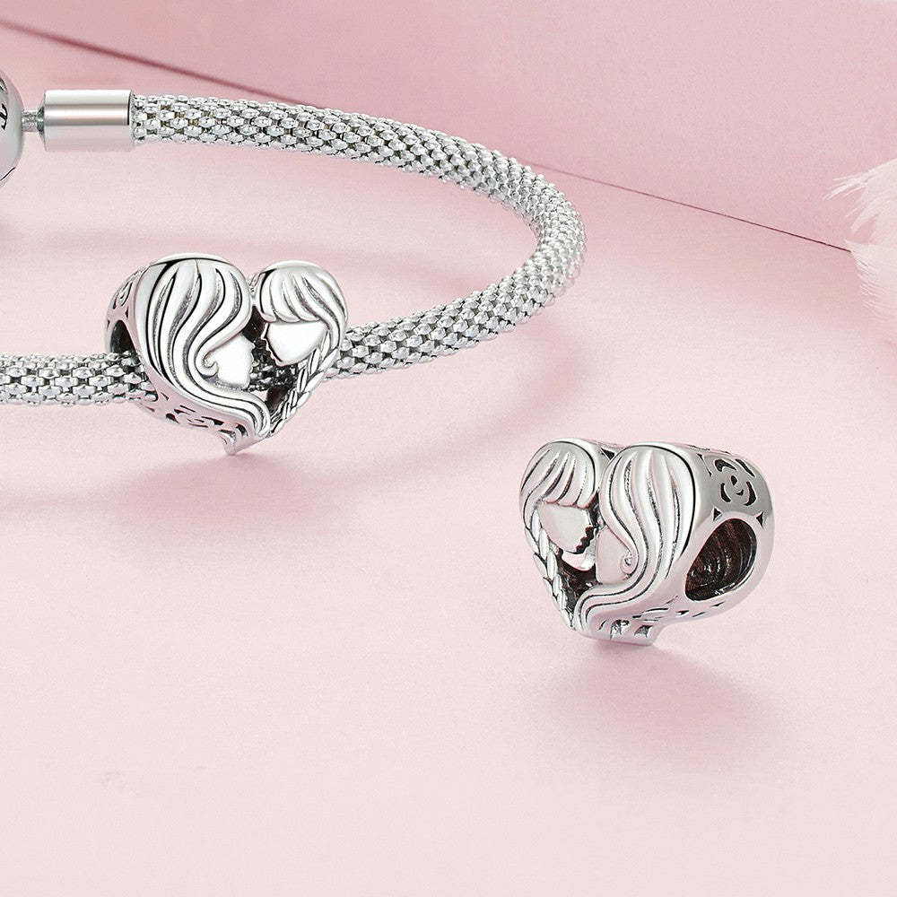 mother and daughter loving side faces charm 925 sterling silver fj1420