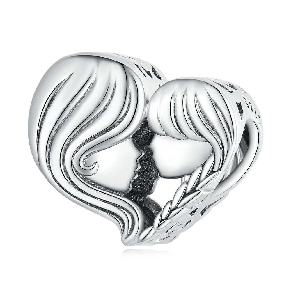 mother and daughter loving side faces charm 925 sterling silver fj1420
