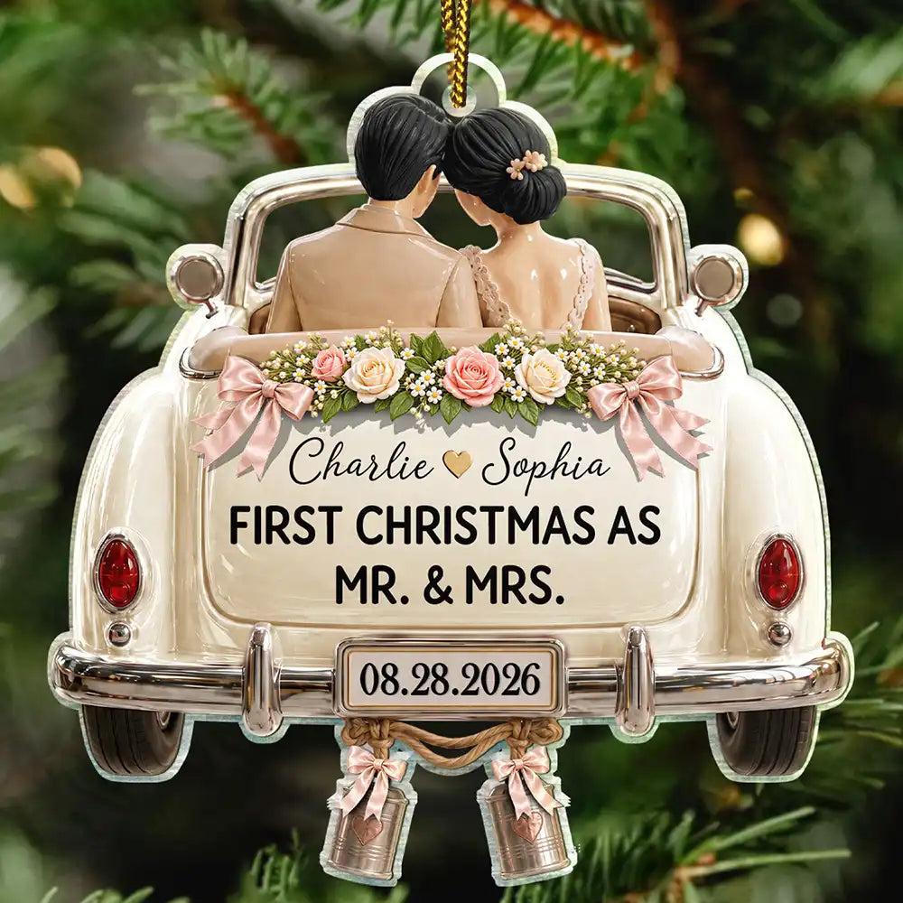 First Christmas as Mr. & Mrs. Personalized Ornament – Custom Wedding Car-Shaped Acrylic Christmas Ornament