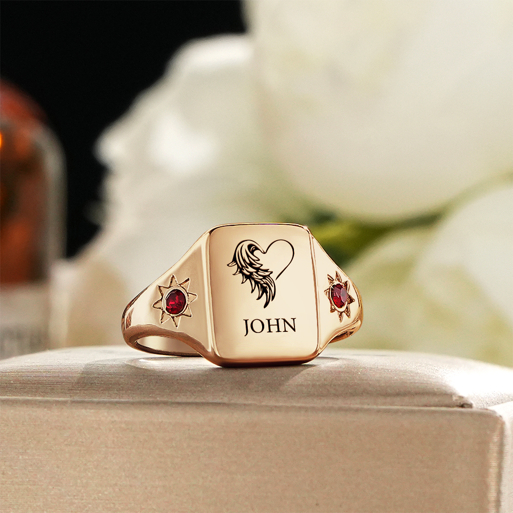 Custom Birthstone Name Ring Winged Heart Ring Personalized Jewelry Perfect Gift for Her Anniversary Gift