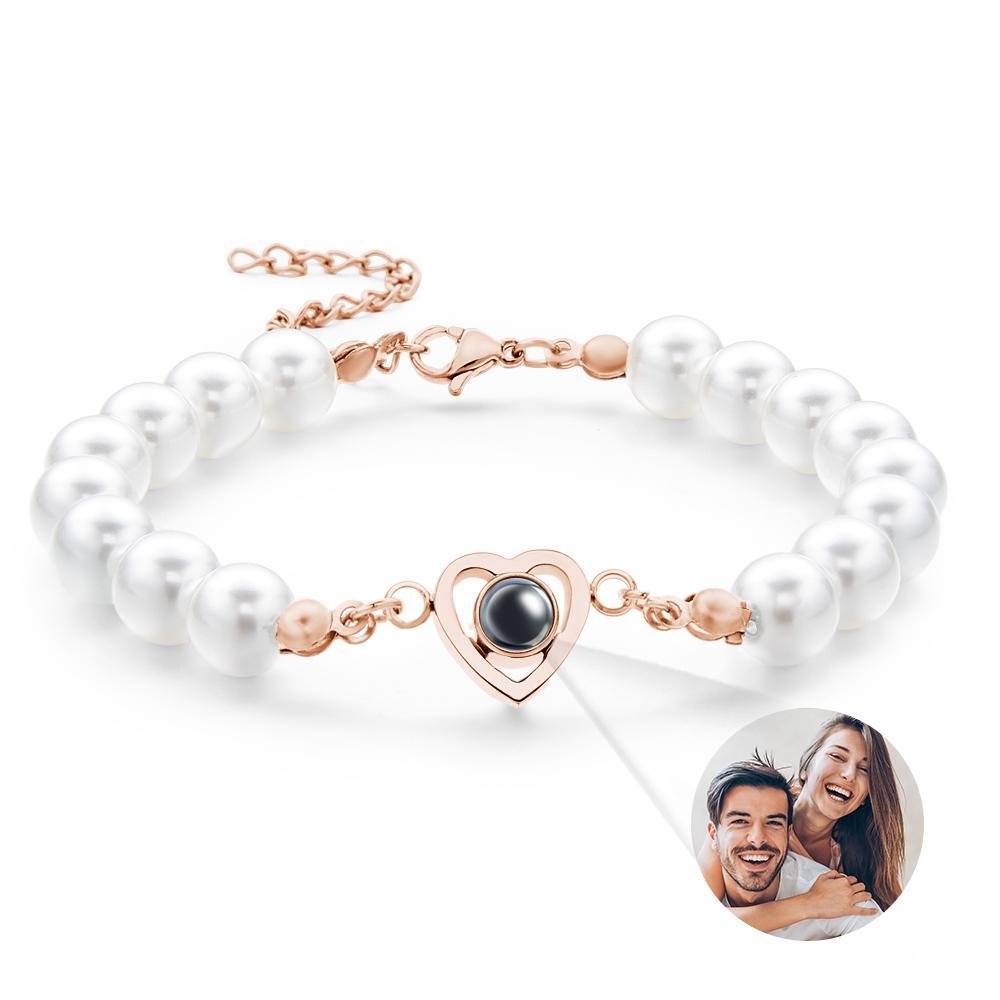 Custom Projection Bracelet Heart Pearl Gift for Her - soufeelus