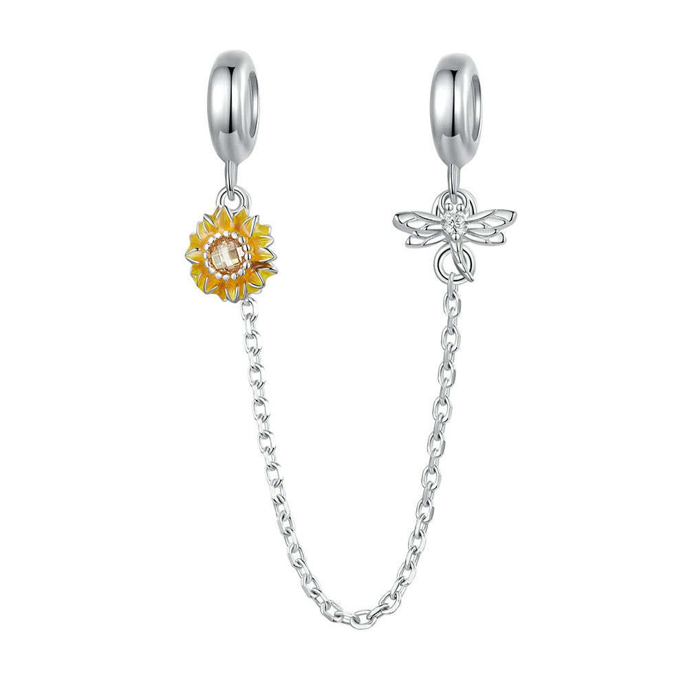 dragonfly sunflower safety charm chain 925 sterling silver gsf1065