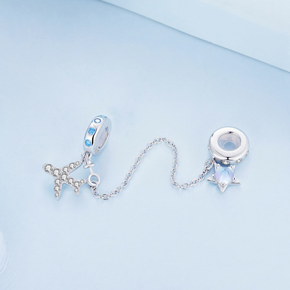 airplane starry sky safety charm chain 925 sterling silver gsf1070