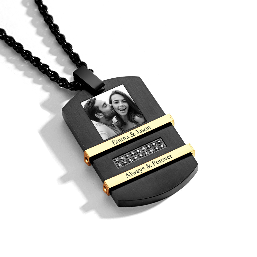 Personalized Men's Black Necklace with Pictures and Calendar inside Customized Necklace with Picture Photo Pendant for Men - soufeelus
