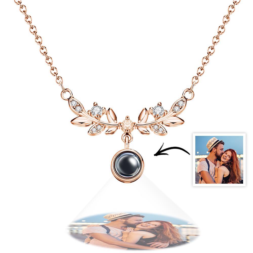 Laurel Leaf Projection Necklace Personalized Picture Inside Pendant Sterling Silver Keepsake Jewelry - soufeelus