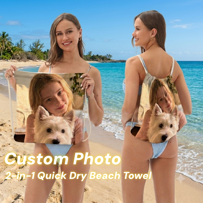 Custom Photo Beach Towel 2-in-1, Quick Dry Sand-Free Foldable Towel with Storage Bag, Lightweight Travel Beach Blanke detail