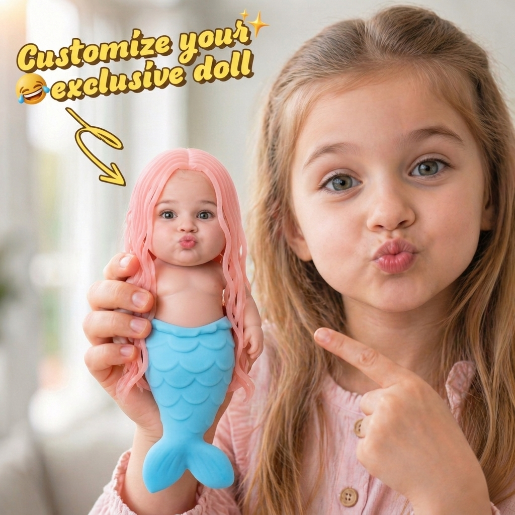 Custom Squishy Stress Relief Doll Mermaid – Personalized Face Squeeze Long Hair Toy, Soft TPR Sand Filled Fidget Toy, Hair Braiding Toy Funny Anxiety Relief Gift
