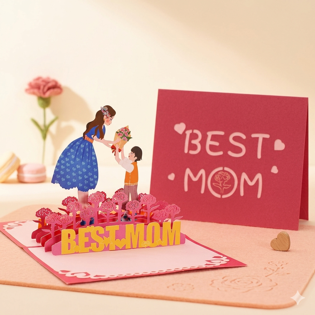 Mother's Day Card Best Mom 3D Pop Up Greeting Card for Her