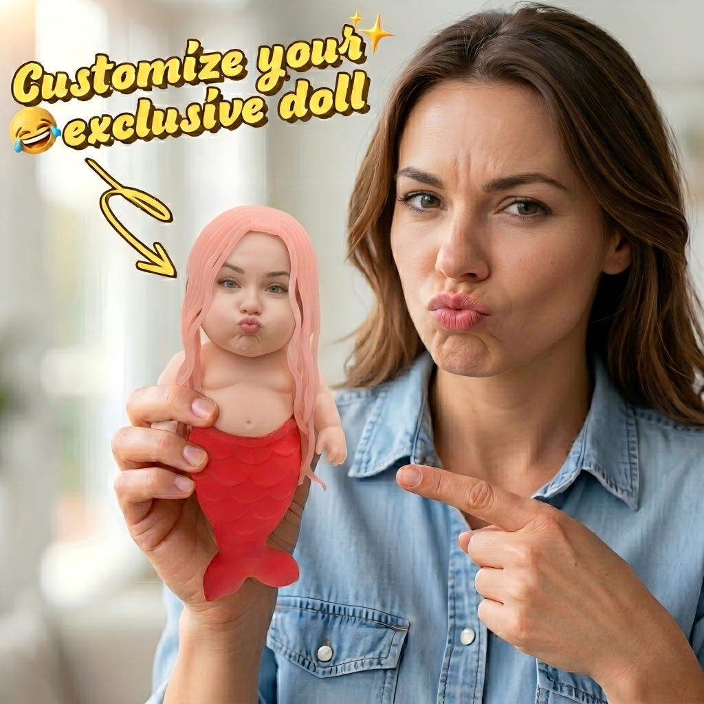 Custom Squishy Stress Relief Doll Mermaid – Personalized Face Squeeze Long Hair Toy, Soft TPR Sand Filled Fidget Toy, Hair Braiding Toy Funny Anxiety Relief Gift