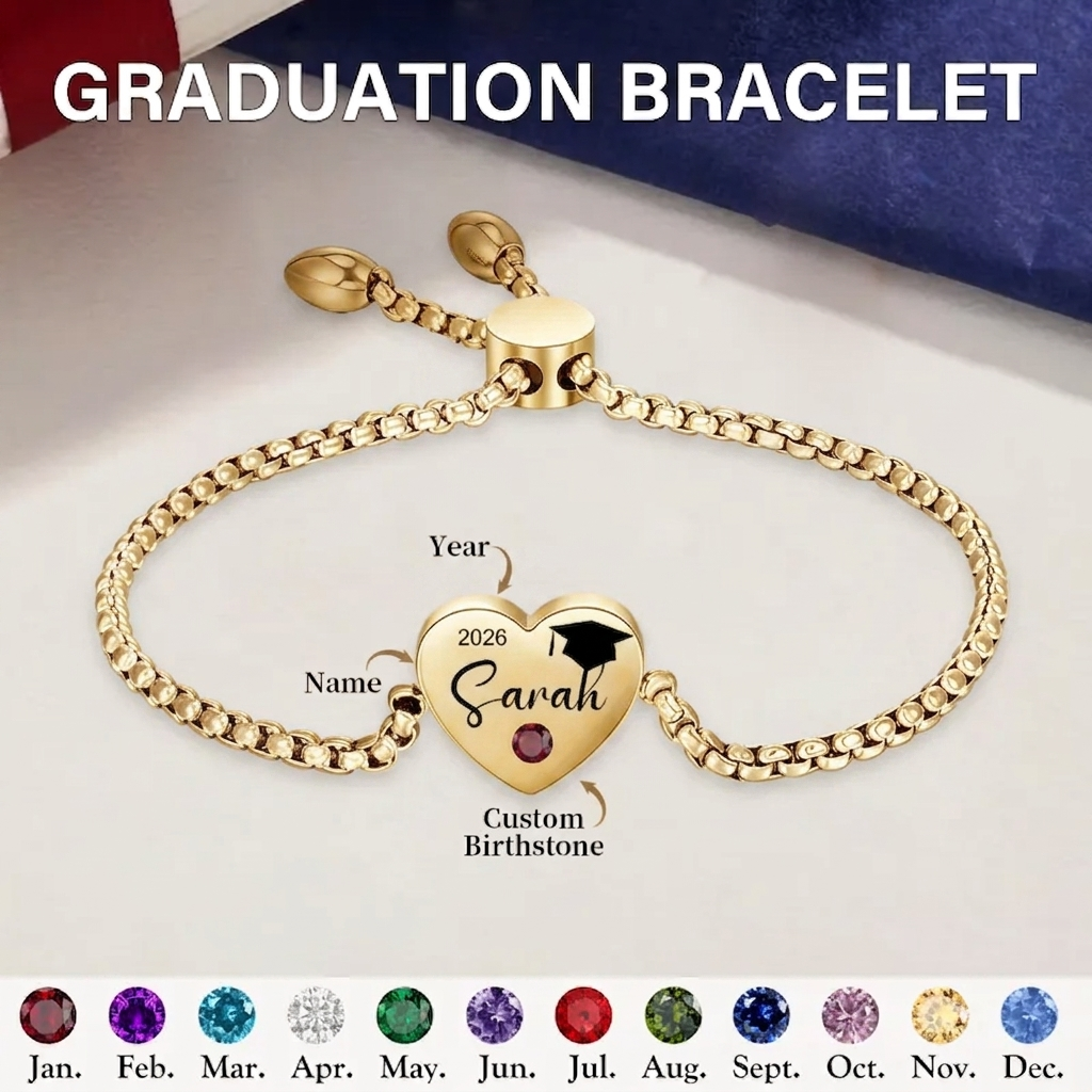 Personalized Graduation Birthstone Bracelet Gift for Graduates detail