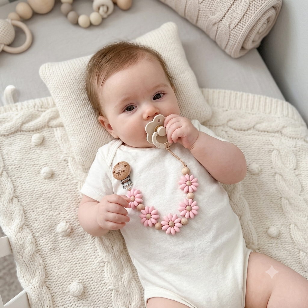 Personalized Floral Pacifier Clip with Name – Custom Baby Pacifier Holder Chain, Cute Dummy Clip, Baby Shower Gift for Boys & Girls 商品缩略图