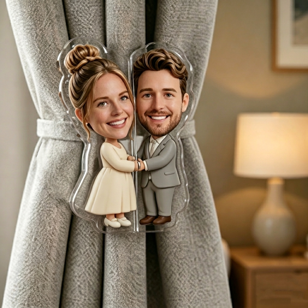 Personalized Acrylic Magnetic Curtain Tiebacks Custom Photo Couple Curtain Holdbacks Cute Cartoon Curtain Clips Home Decor Gift