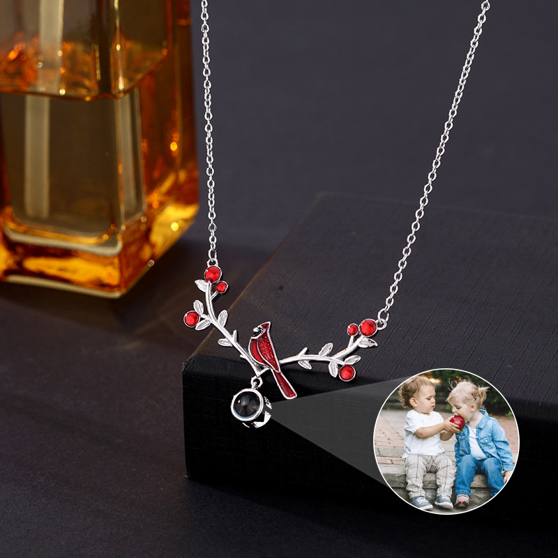 Custom Cardinal Bird Projection Photo Necklace Memorial Gifts