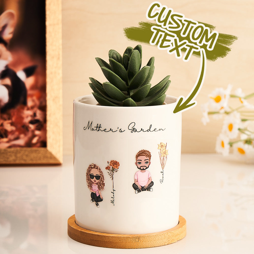 Personalized Cartoon Figure Birth Flower Ceramic Plant Pot Gift for Grandma Mom detail