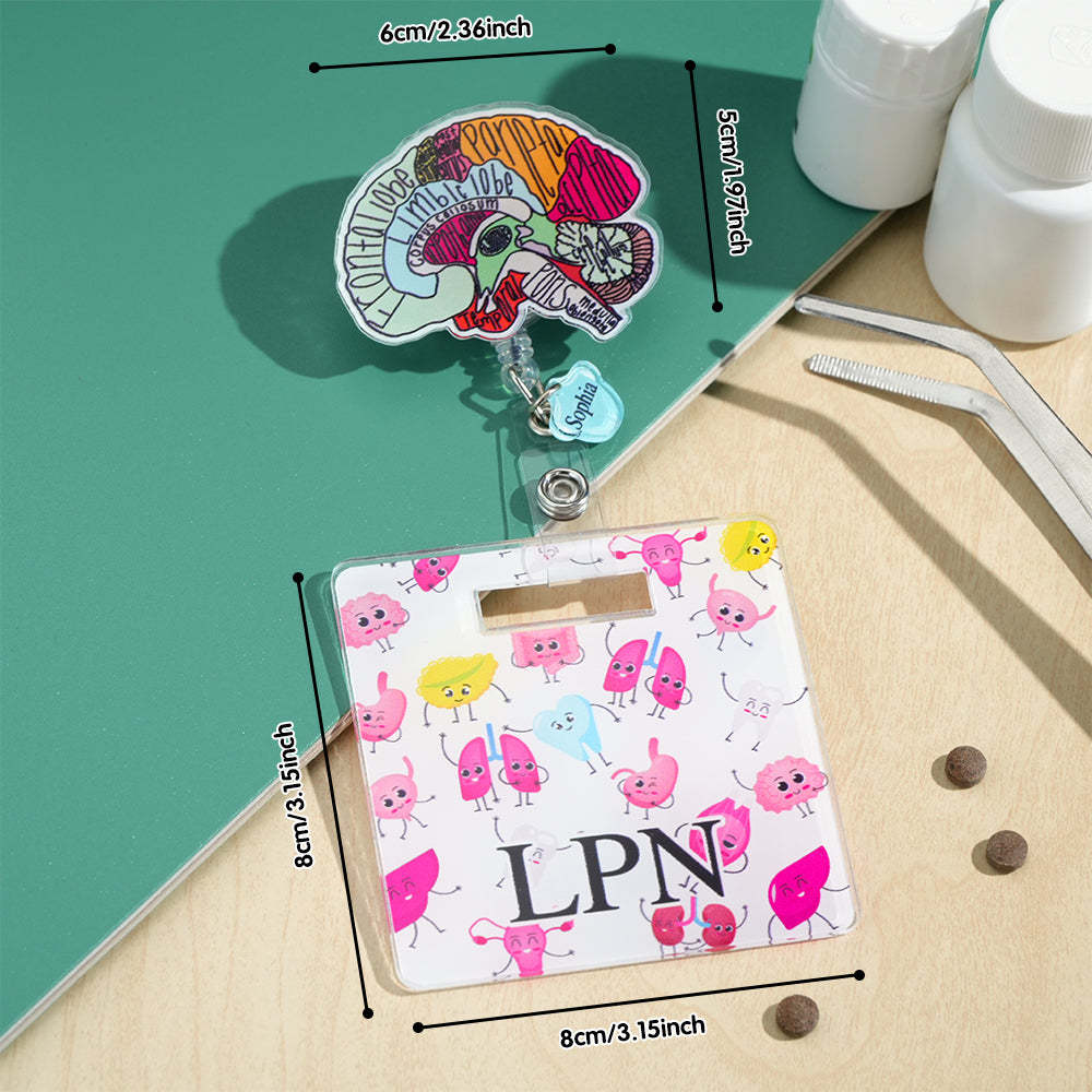 Personalized Anatomical Heart Brain Lungs Badge Reel Charm Retractable Badge Gift for Nurse Doctor - soufeelus