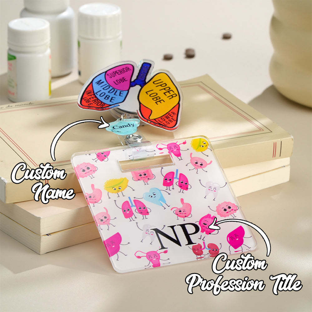 Personalized Anatomical Heart Brain Lungs Badge Reel Charm Retractable Badge Gift for Nurse Doctor - soufeelus