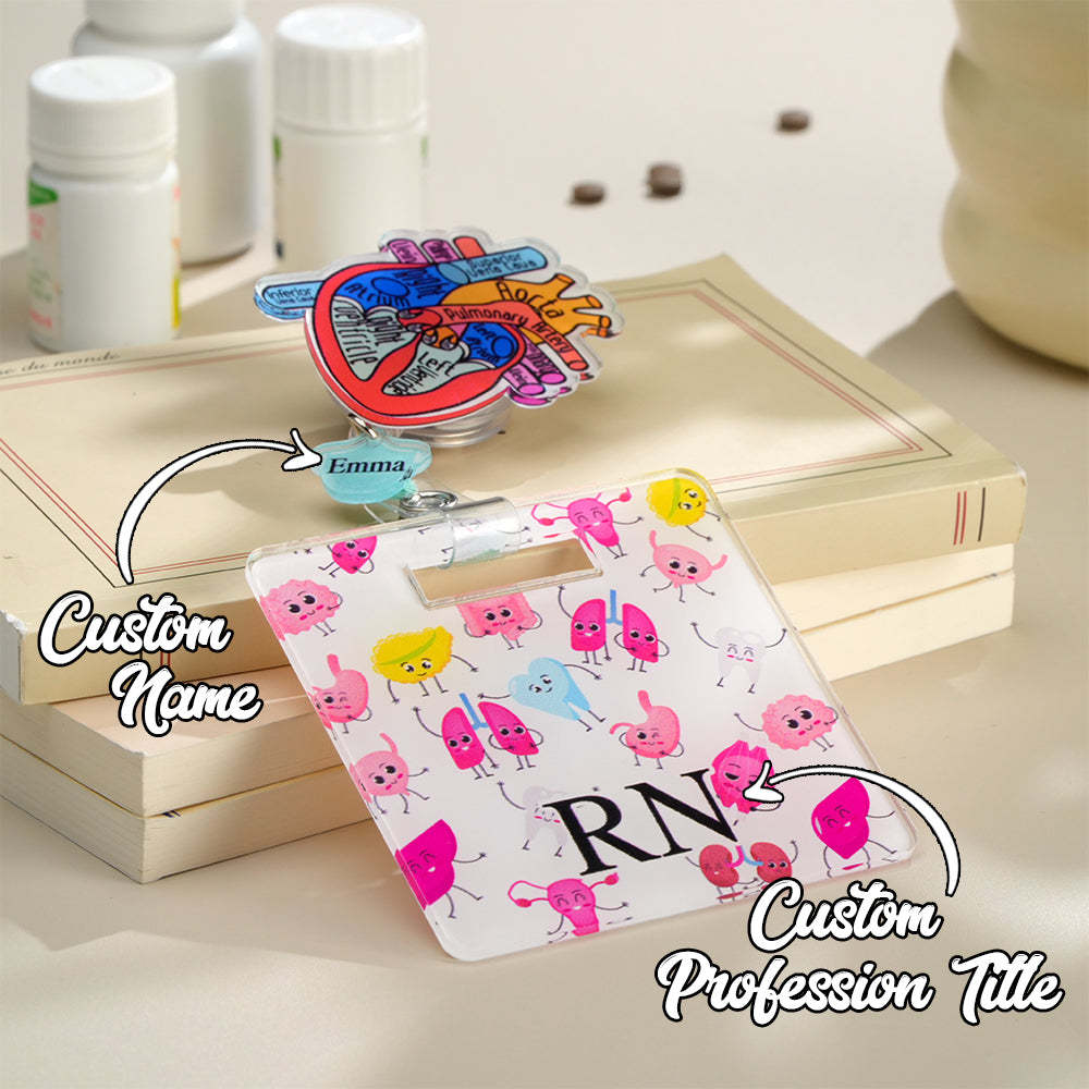 Personalized Anatomical Heart Brain Lungs Badge Reel Charm Retractable Badge Gift for Nurse Doctor - soufeelus
