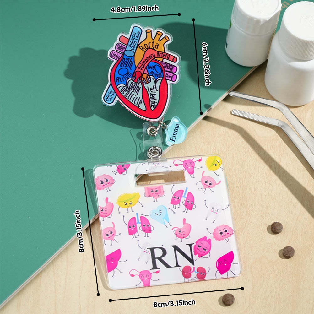 Personalized Anatomical Heart Brain Lungs Badge Reel Charm Retractable Badge Gift for Nurse Doctor - soufeelus